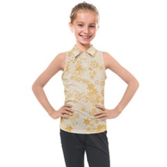 Yellow Flowers Floral Print Kids  Sleeveless Polo Tee