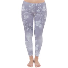 Pale Mauve White Flowers Classic Winter Leggings by SpinnyChairDesigns