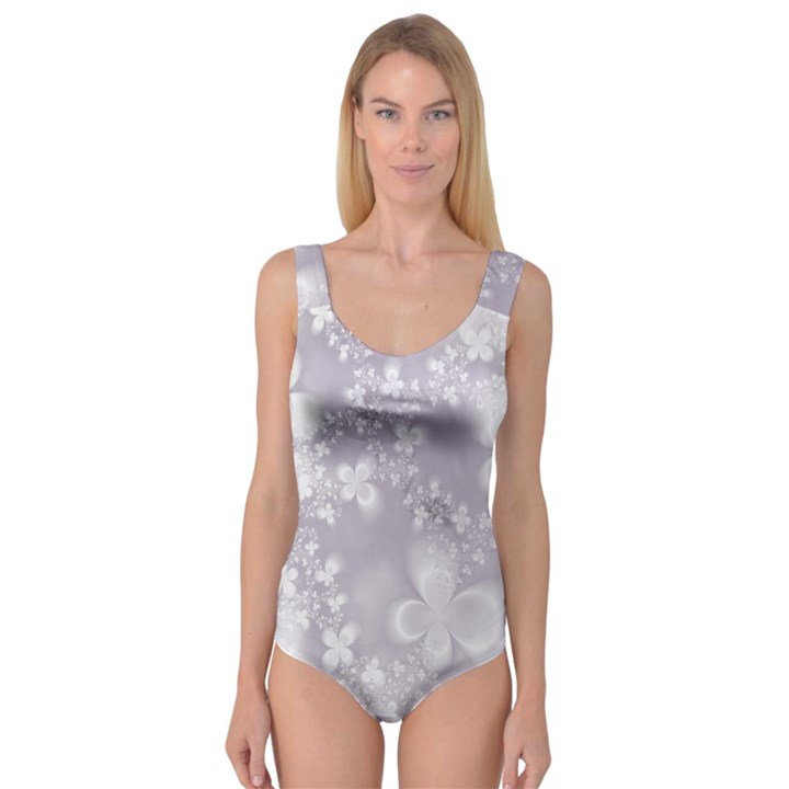 Pale Mauve White Flowers Princess Tank Leotard 