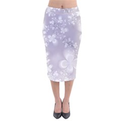 Pale Mauve White Flowers Velvet Midi Pencil Skirt by SpinnyChairDesigns