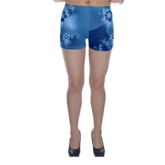 Steel Blue Flowers Skinny Shorts by SpinnyChairDesigns