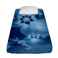 Steel Blue Flowers Fitted Sheet (single Size) by SpinnyChairDesigns