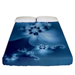 Steel Blue Flowers Fitted Sheet (california King Size) by SpinnyChairDesigns