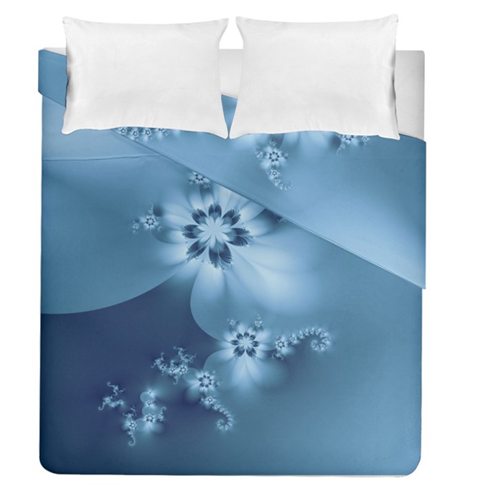 Steel Blue Flowers Duvet Cover Double Side (Queen Size)