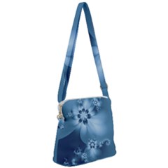 Steel Blue Flowers Zipper Messenger Bag by SpinnyChairDesigns