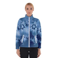 Steel Blue Flowers Winter Jacket by SpinnyChairDesigns