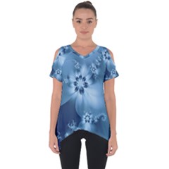 Steel Blue Flowers Cut Out Side Drop Tee by SpinnyChairDesigns