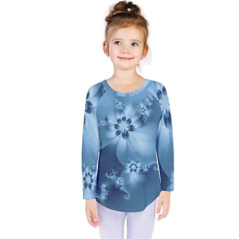 Steel Blue Flowers Kids  Long Sleeve Tee by SpinnyChairDesigns