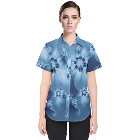 Steel Blue Flowers Women s Short Sleeve Shirt by SpinnyChairDesigns