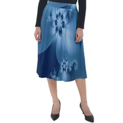 Steel Blue Flowers Classic Velour Midi Skirt  by SpinnyChairDesigns