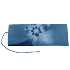 Steel Blue Flowers Roll Up Canvas Pencil Holder (s) by SpinnyChairDesigns