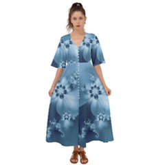 Steel Blue Flowers Kimono Sleeve Boho Dress by SpinnyChairDesigns