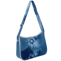 Steel Blue Flowers Zip Up Shoulder Bag by SpinnyChairDesigns