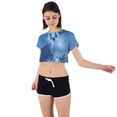 Steel Blue Flowers Tie Back Short Sleeve Crop Tee