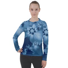 Steel Blue Flowers Women s Pique Long Sleeve Tee