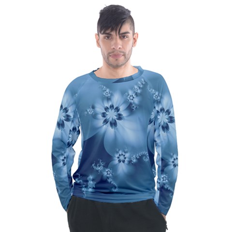 Steel Blue Flowers Men s Long Sleeve Raglan Tee by SpinnyChairDesigns