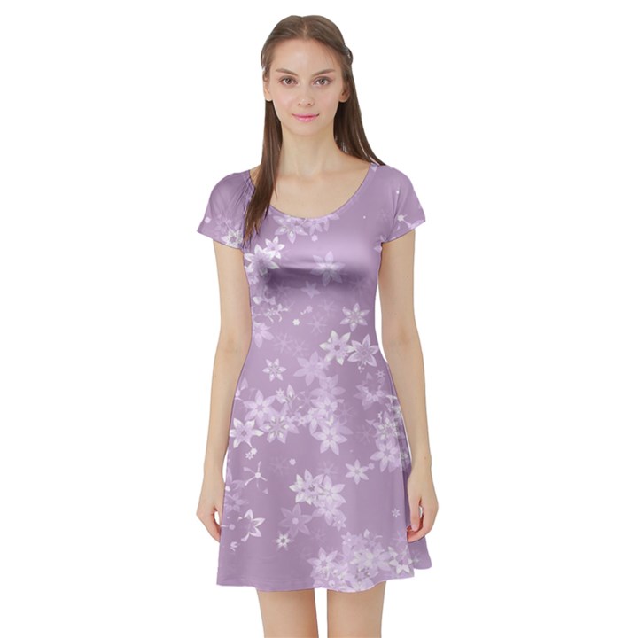 Lavender and White Flowers Short Sleeve Skater Dress