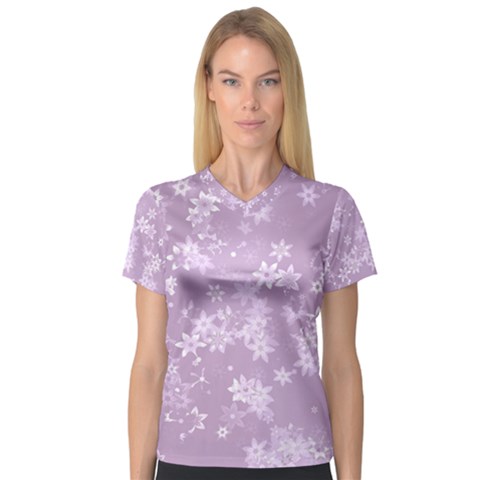 Lavender And White Flowers V-neck Sport Mesh Tee by SpinnyChairDesigns