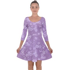 Lavender And White Flowers Quarter Sleeve Skater Dress by SpinnyChairDesigns