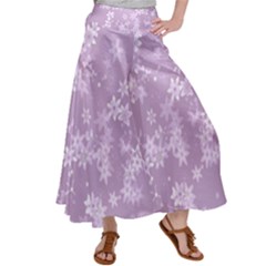 Lavender And White Flowers Satin Palazzo Pants by SpinnyChairDesigns