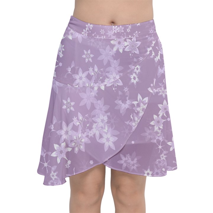 Lavender and White Flowers Chiffon Wrap Front Skirt