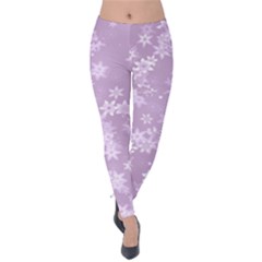 Lavender And White Flowers Velvet Leggings by SpinnyChairDesigns