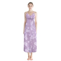 Lavender And White Flowers Button Up Chiffon Maxi Dress by SpinnyChairDesigns