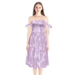 Lavender And White Flowers Shoulder Tie Bardot Midi Dress by SpinnyChairDesigns