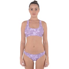 Lavender And White Flowers Cross Back Hipster Bikini Set by SpinnyChairDesigns