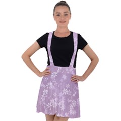 Lavender And White Flowers Velvet Suspender Skater Skirt by SpinnyChairDesigns