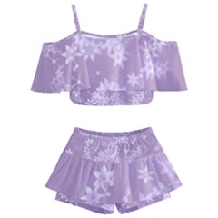 Lavender And White Flowers Kids  Off Shoulder Skirt Bikini by SpinnyChairDesigns