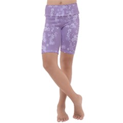 Lavender And White Flowers Kids  Lightweight Velour Cropped Yoga Leggings by SpinnyChairDesigns