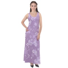 Lavender And White Flowers Sleeveless Velour Maxi Dress by SpinnyChairDesigns