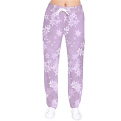 Lavender And White Flowers Women Velvet Drawstring Pants by SpinnyChairDesigns