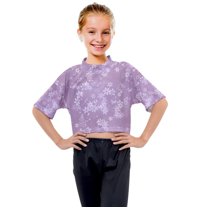 Lavender and White Flowers Kids Mock Neck Tee