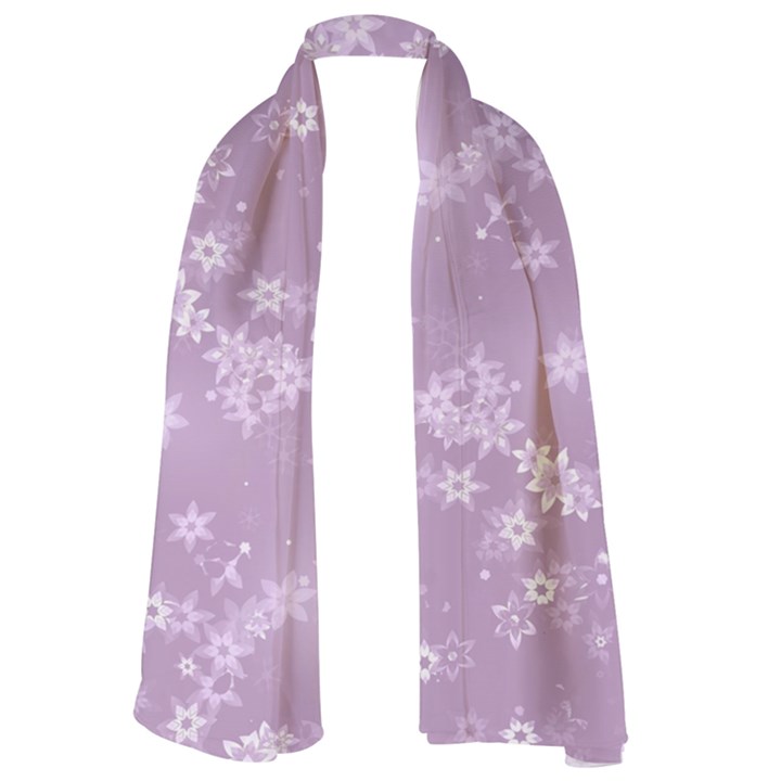 Lavender and White Flowers Long Sheer Chiffon Scarf 