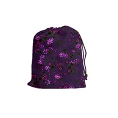 Purple Flowers Drawstring Pouch (Medium)