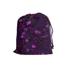 Purple Flowers Drawstring Pouch (large) by SpinnyChairDesigns