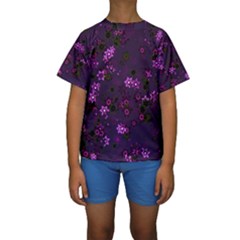 Purple Flowers Kids  Short Sleeve Swimwear