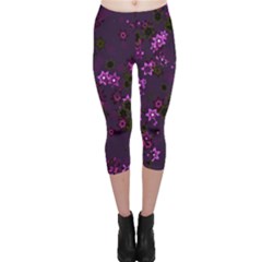 Purple Flowers Capri Leggings 