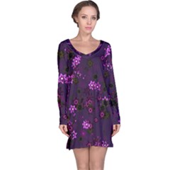 Purple Flowers Long Sleeve Nightdress