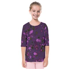 Purple Flowers Kids  Quarter Sleeve Raglan Tee