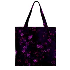 Purple Flowers Zipper Grocery Tote Bag