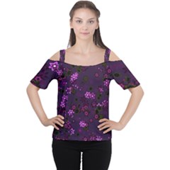 Purple Flowers Cutout Shoulder Tee