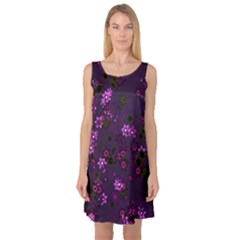 Purple Flowers Sleeveless Satin Nightdress