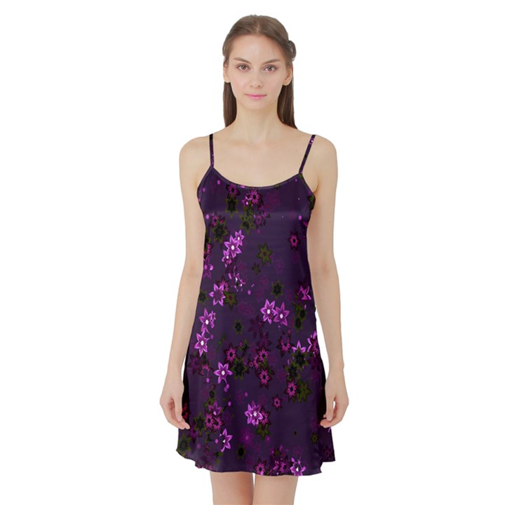 Purple Flowers Satin Night Slip