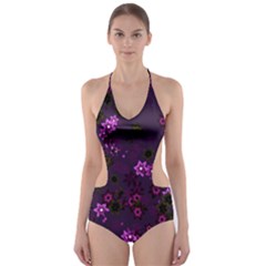 Purple Flowers Cut-Out One Piece Swimsuit