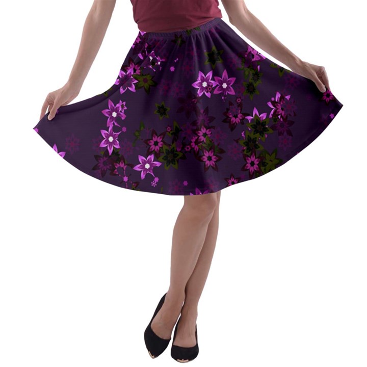 Purple Flowers A-line Skater Skirt