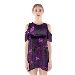 Purple Flowers Shoulder Cutout One Piece Dress