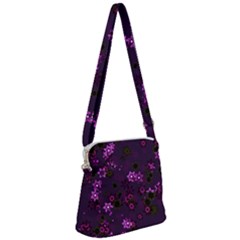 Purple Flowers Zipper Messenger Bag